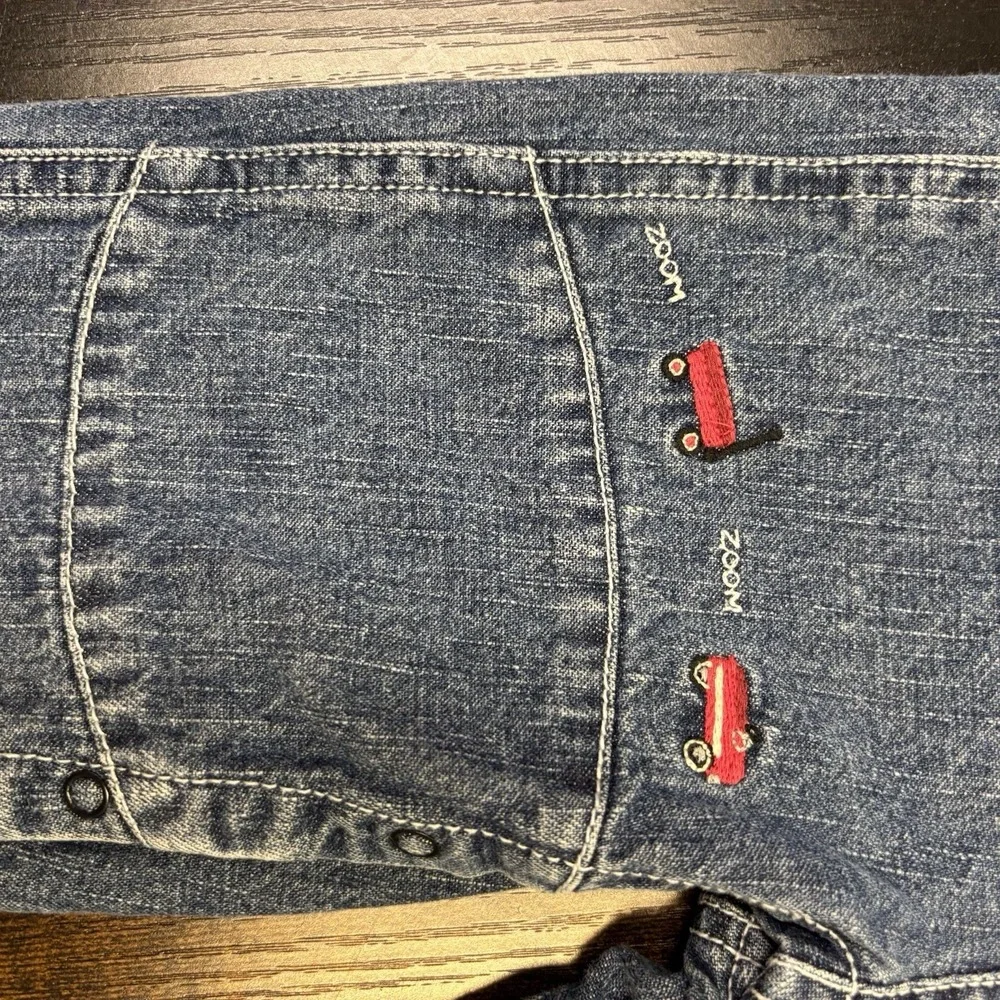 Vintage Y2K Gymboree Overalls Red Wagon‎ Denim Jeans 6-12 Months Snap Legs